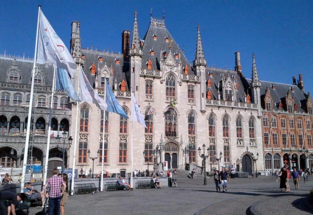 The Neo-Gothic Provincial Court in Bruges' Markt square