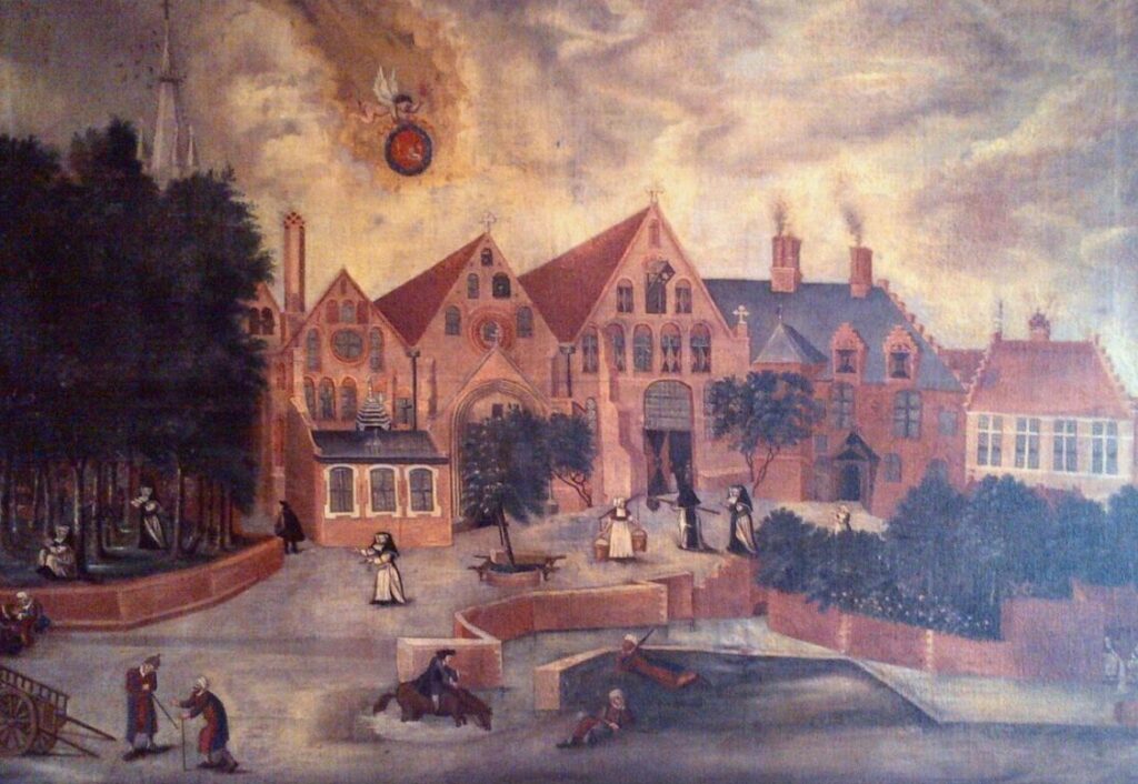 Early painting of St. John’s Hospital c. 17th Century, Bruges, Belgium