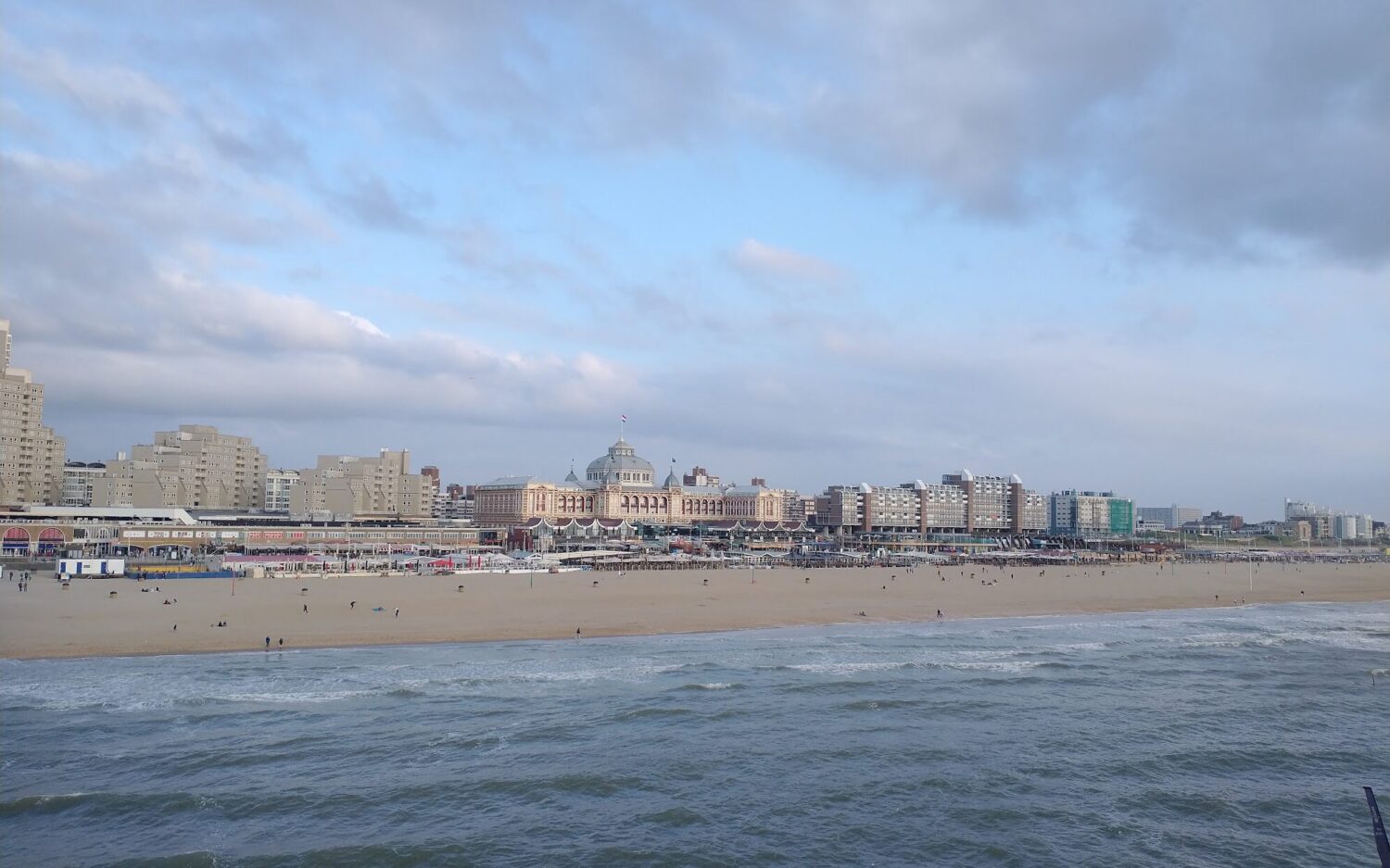 Scheveningen beach runs in front of the historic Kurhaus Hotel near The Hague