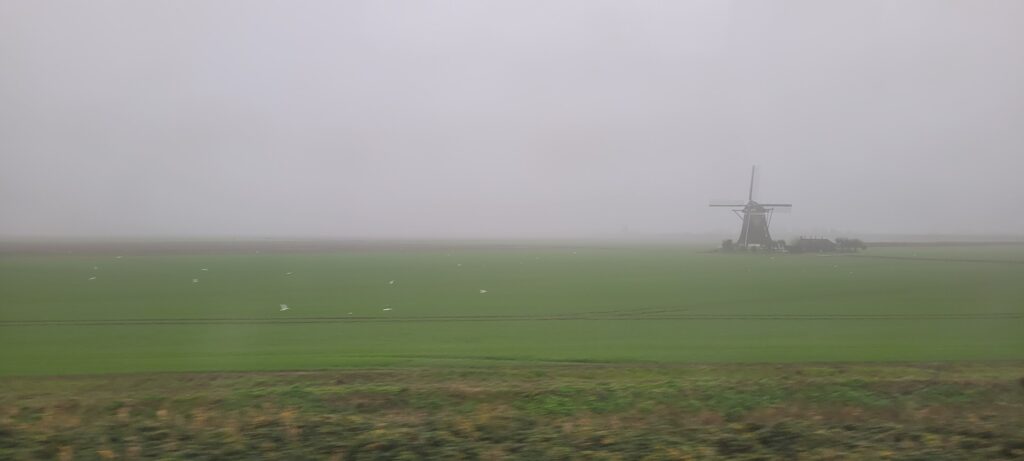 The beautiful Dutch countryside with a windmill, between Leiden and Utrecht in the Netherlands