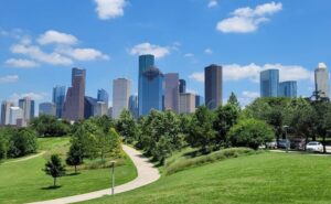 View of Downtown Houston, Texas from Buffalo Bayou park