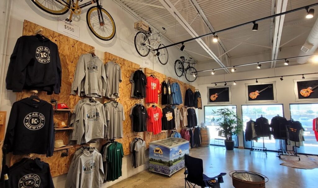 Bikes and gear on sale at the Karbach Brewery store in Houston Texas