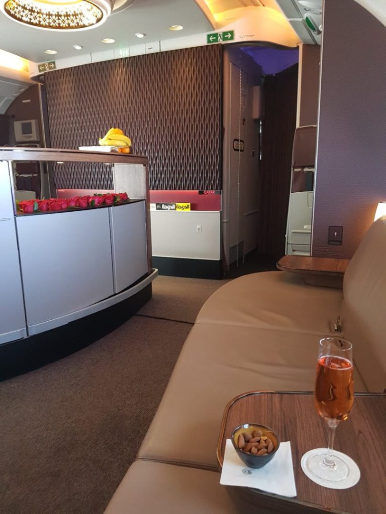 Qatar Airways A380 Upper Deck Lounge and Bar | Photo ©️ travellifebalance.com