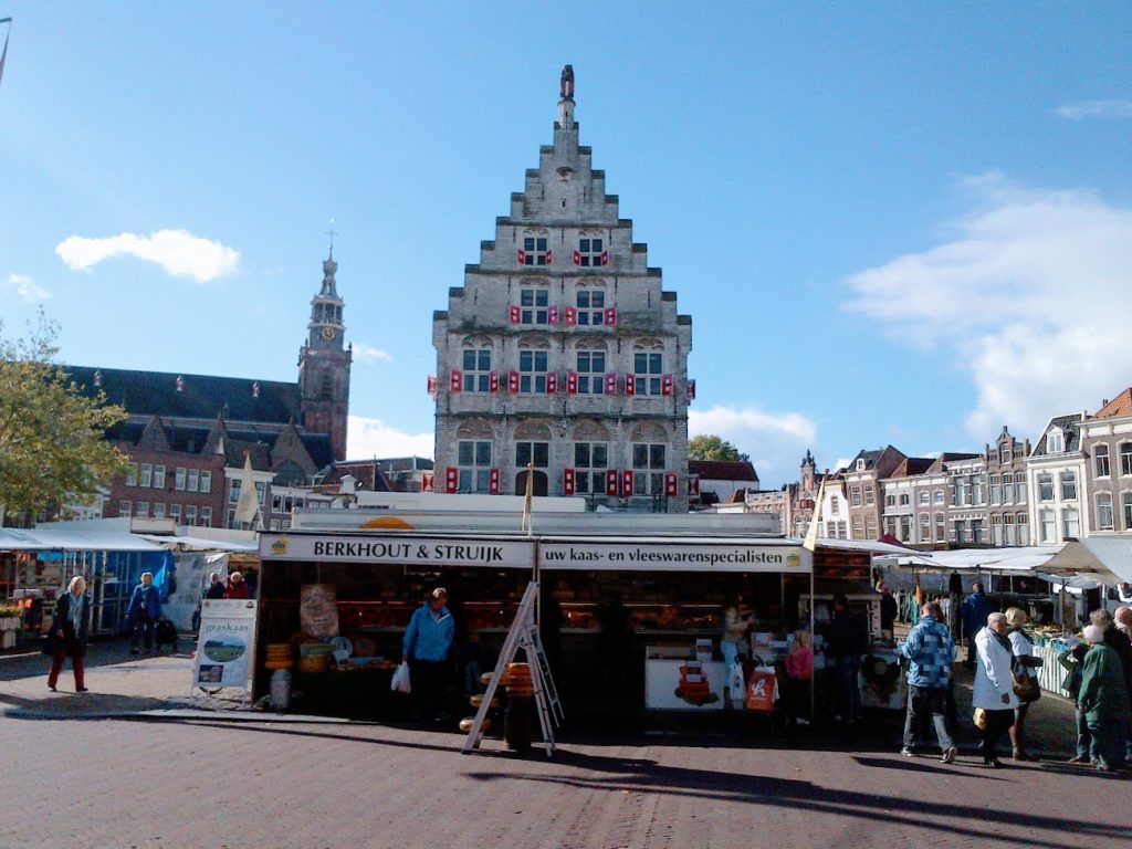 Gouda, Netherlands the Stadhuis stands over the Saturday Market in the Markt square