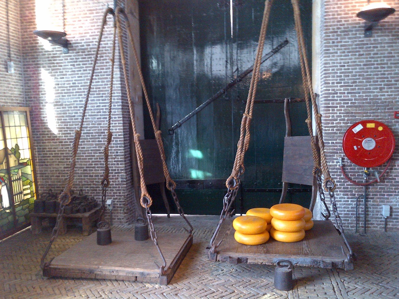 The old weigh scales for Gouda chees in the Waag, or Weigh House in Gouda