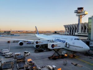 ufthansa 747-800 at Frankfurt Airport getting ready for departure