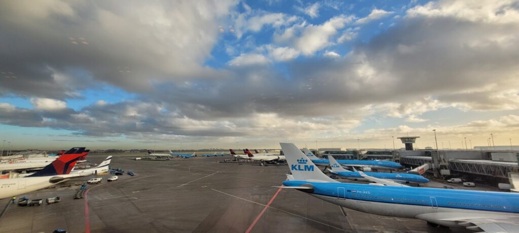 Amsterdam Schiphol Airport KLM and Delta aircraft on the ramp