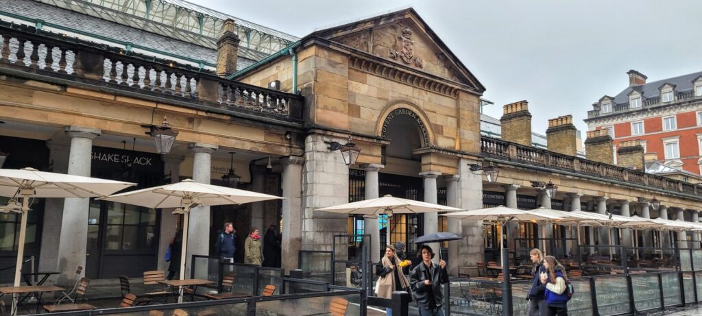 The Covent Garden market hall and its grand neoclassical facade