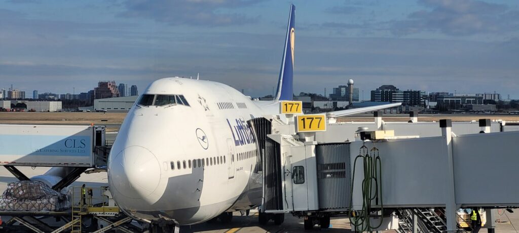 Lufthansa 747-400 aircraft waiting to board at Toronto