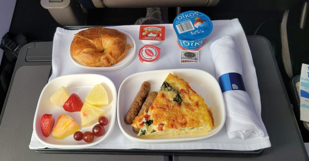 breakfast meal served in our United First cabin